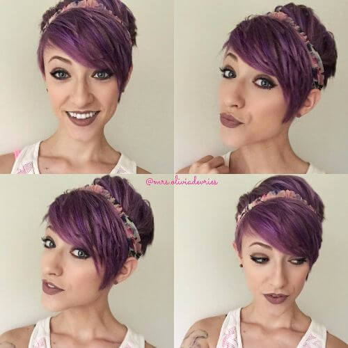 layered pixie cut purple hair