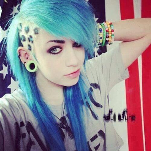blue hair undercut emo hairstyle 