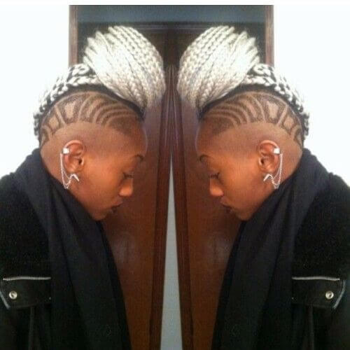 undercut and box braids bun