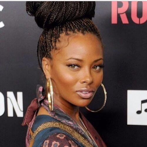 thin braids high bun