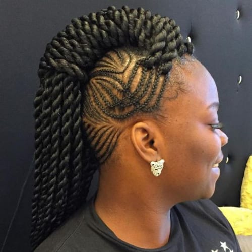 Mohawk With Cornrows And Senegalese Twists twist braids