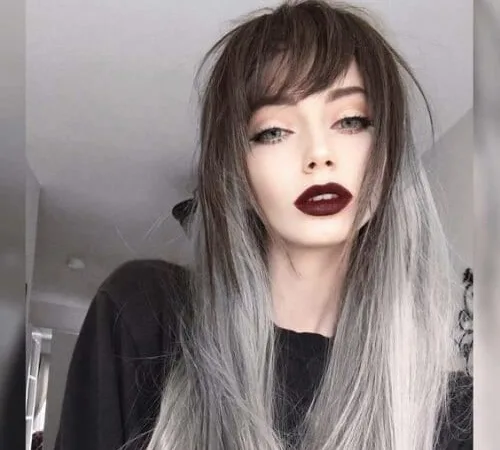 mushroom brown gray long emo hairstyles for girls