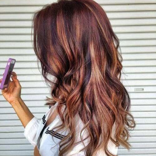 Brownish Red Hair With Caramel Highlights