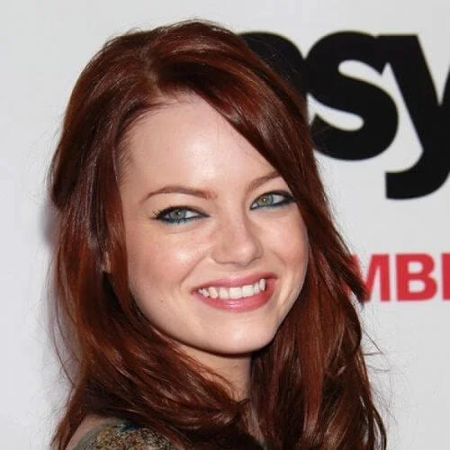 emma stone burgundy hair