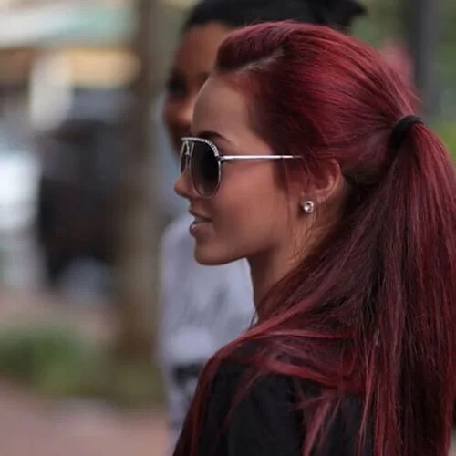 straight burgundy hair
