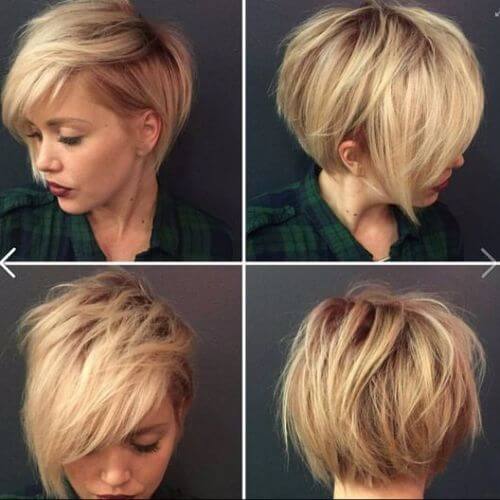 blonde woman with pixie cut