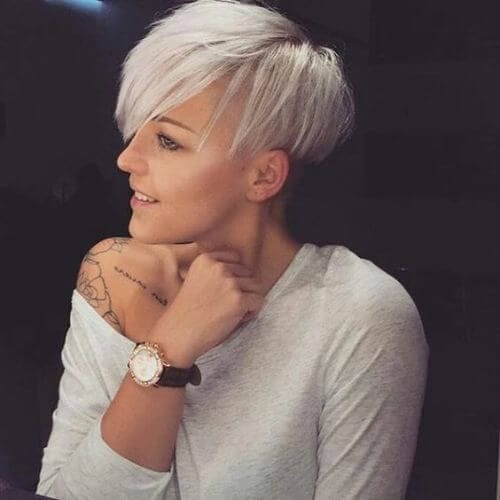 icy blonde hair and pixie cut
