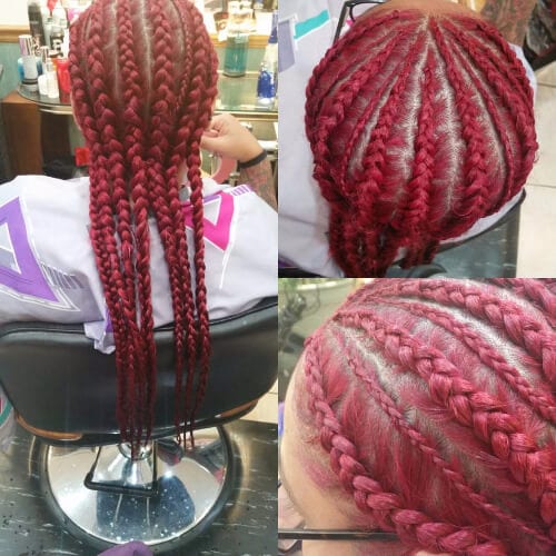 views of girl with red hair and goddess braids