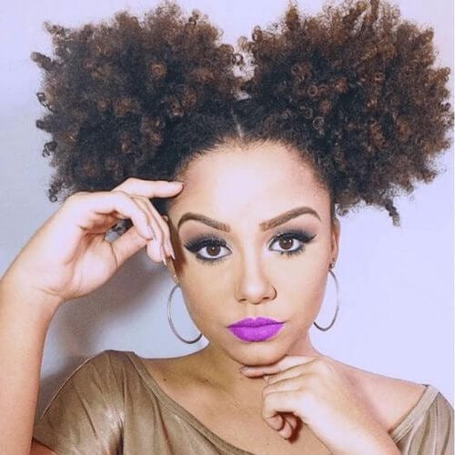 natural hairstyles with two curly ponytails