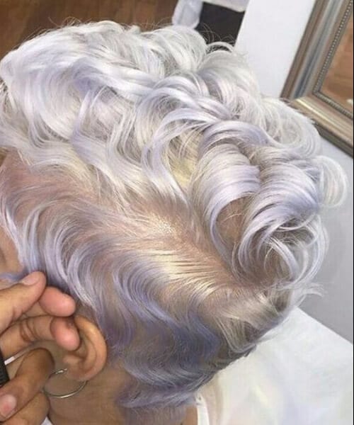 Gray hair and Lavender long pixie cut Gray Hair Color