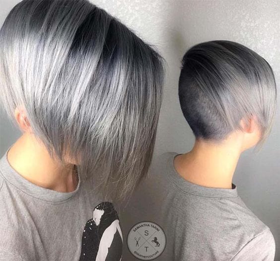 grey hair minimal bob shaved undercut Gray Hair Color
