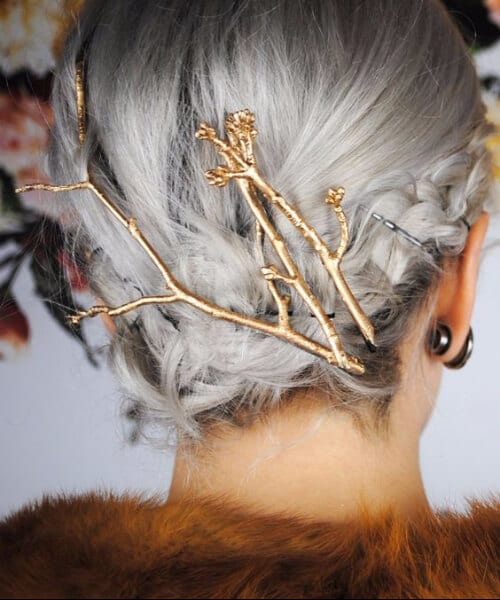 grey hair twig golden embellishments Gray Hair Color