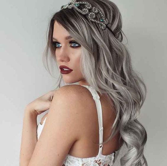 grey hair with embellishments