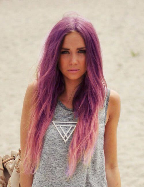 long straight layered purple hair