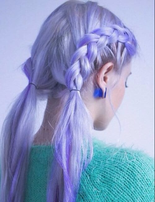 sea foam blue and purple hair french braids
