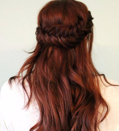Half Up Fishtail auburn hair color
