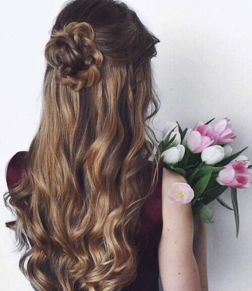 dirty blonde flowers prom updos