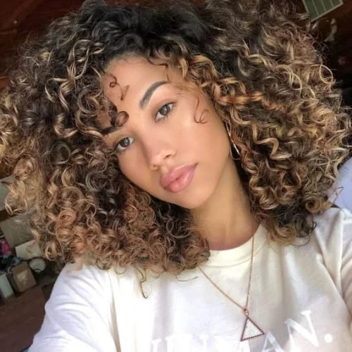 Caramel Blonde Highlights on Curly Hair