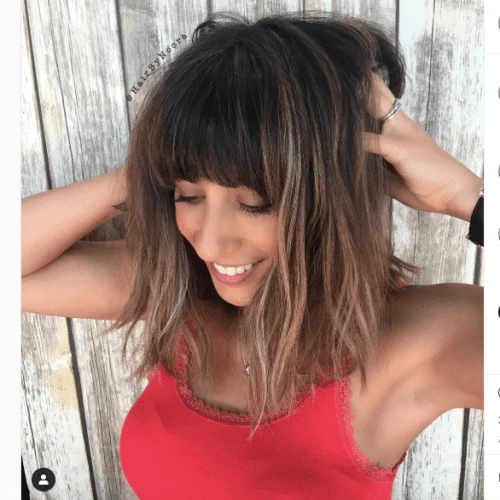 Short Lob Cut with Bangs and Highlights