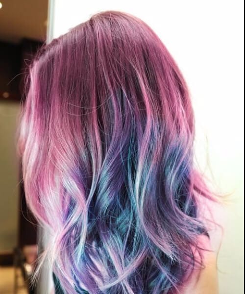 magenta to peacock green to cobalt blue ombre green