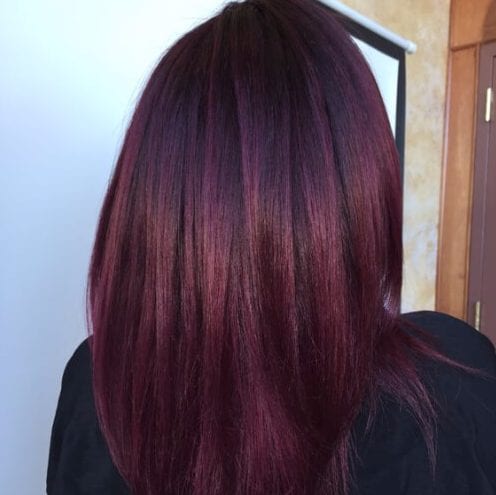 Dark violet base with Merlot color melt balayage plum hair color