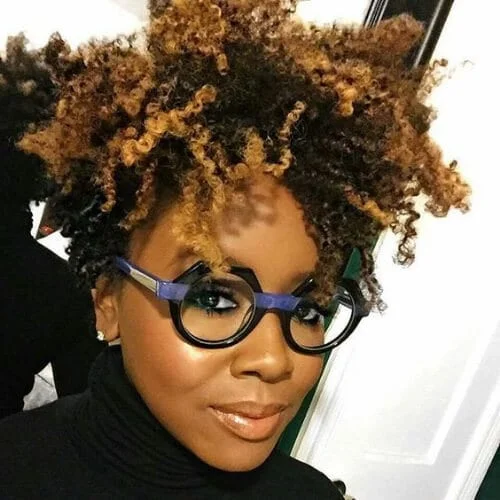 afro short hair with highlights