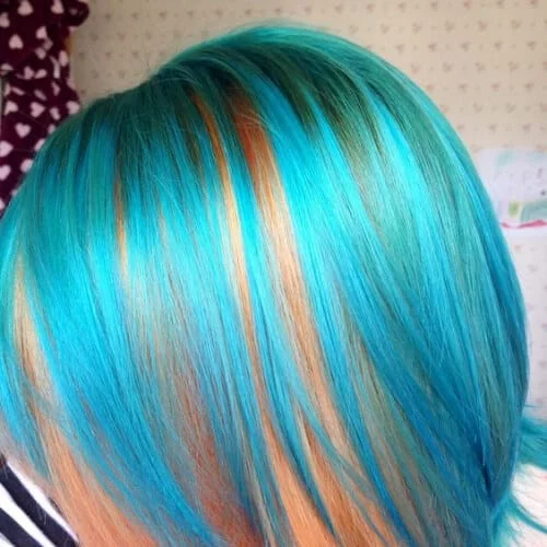atomic turquoise and psychedelic sunset short hair with highlights