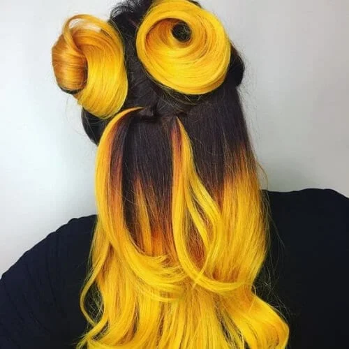 black and yellow cool hairstyles for girls