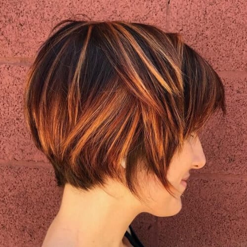 copper short hair with highlights