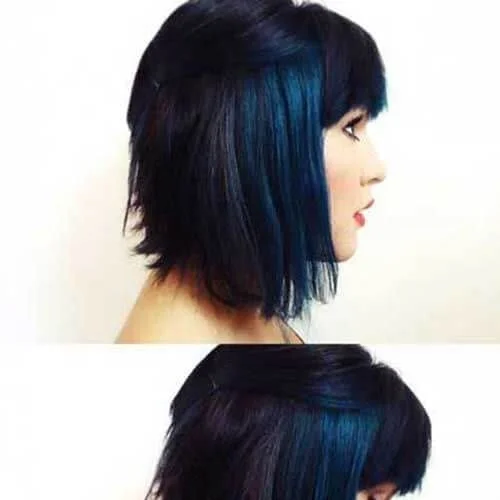 dark blue short hair with highlights