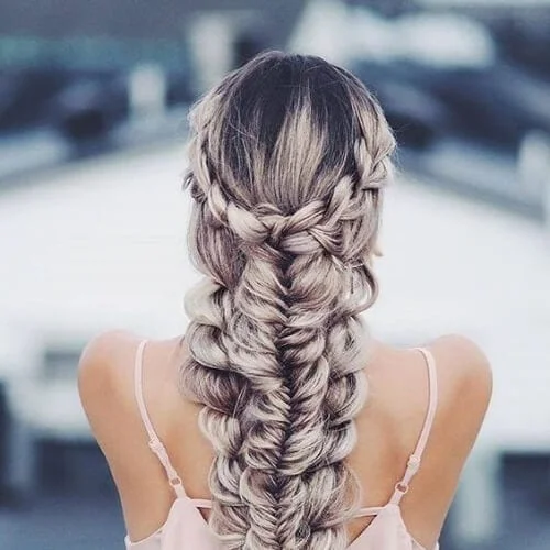 Complex fishtail braid with crown braiding - stunning intricate long hair styling