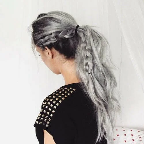 gray braid hairstyle