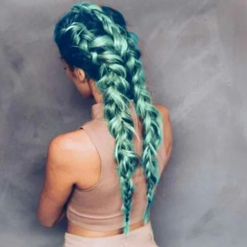 metallic green braid hairstyles for long hair