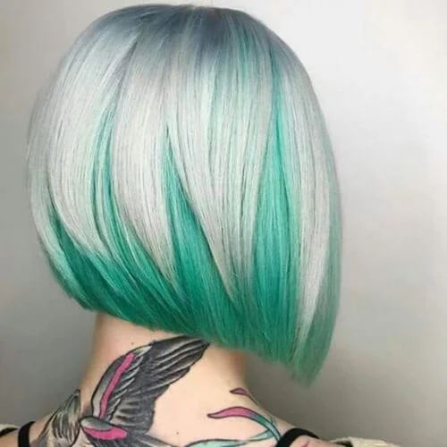 mint green short hair with highlights