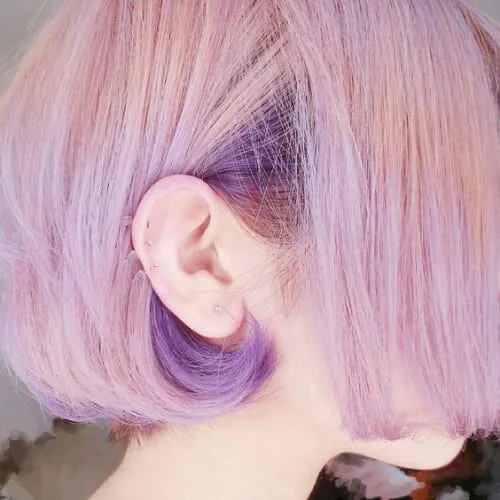 purple on pink short hair with highlits
