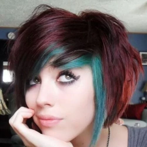 teal short hair with highlights