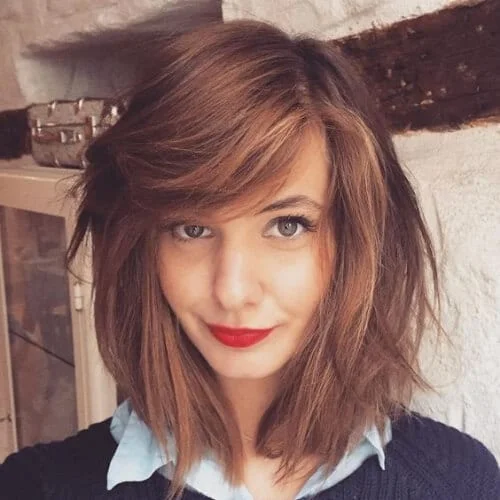 Wind-Swept Medium Chestnut Hair color