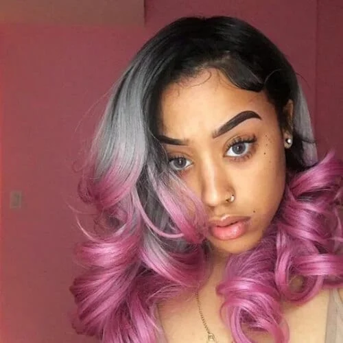 gray and pink haircuts for thick hair