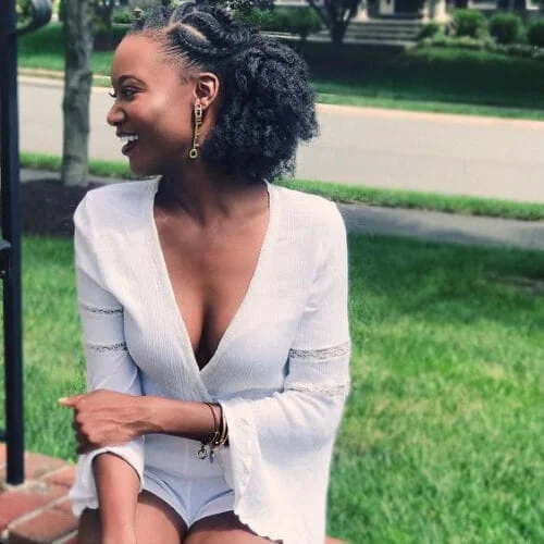 Half flat twist protective hairstyle with natural afro texture - perfect summer style