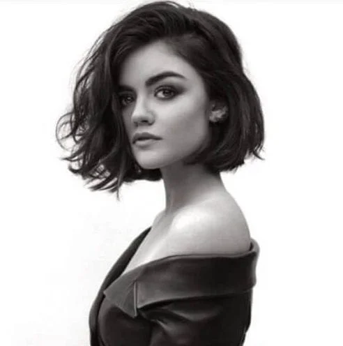 Lucy Hale textured bob with messy side part - haircut for thick hair