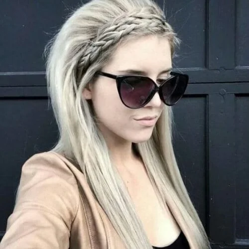 Double layer braided bangs creating intricate textured fringe hairstyle