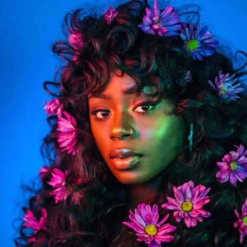 flower long curly hair with bangs
