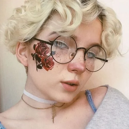 platinum long pixie curly hair with bangs