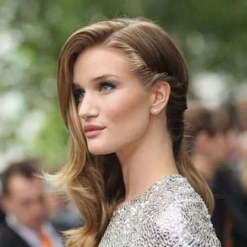 Rosie Huntington-Whiteley elegant side braid hairstyle for prom - red carpet inspired