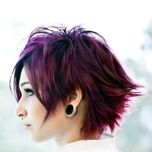 Purple short punk hairstyle with textured spiky layers - vibrant hair color for edgy look