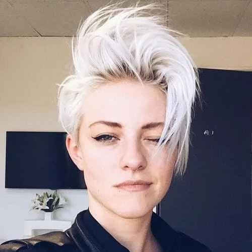 short disheveled platinum blonde
