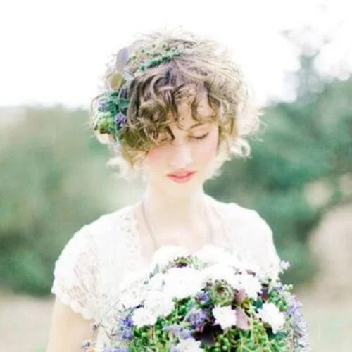 Curly bangs wedding hairstyles for short hair with textured styling - trendy bridal look