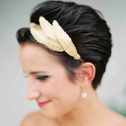metallic feathers wedding hairstyles for short hair