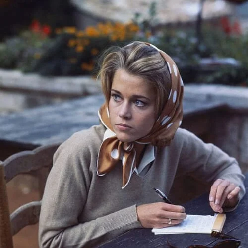 Jane Fonda hairstyles during a break in filming at Auberge de la Colombe d'Or in Saint-Paul-de-Vence, photo by Francois Pages, Sept. 1963