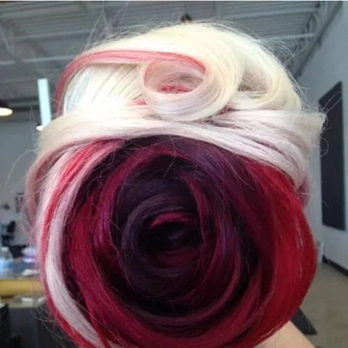 Red and blonde dyed rose inspired hair two tone hairstyles